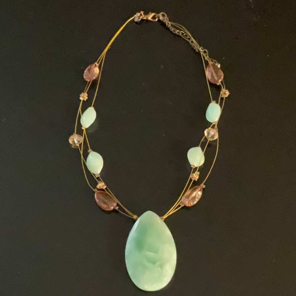 VJ Brand Mark green and pink Boho Necklace Layered Multi Strand Beads Pink/green